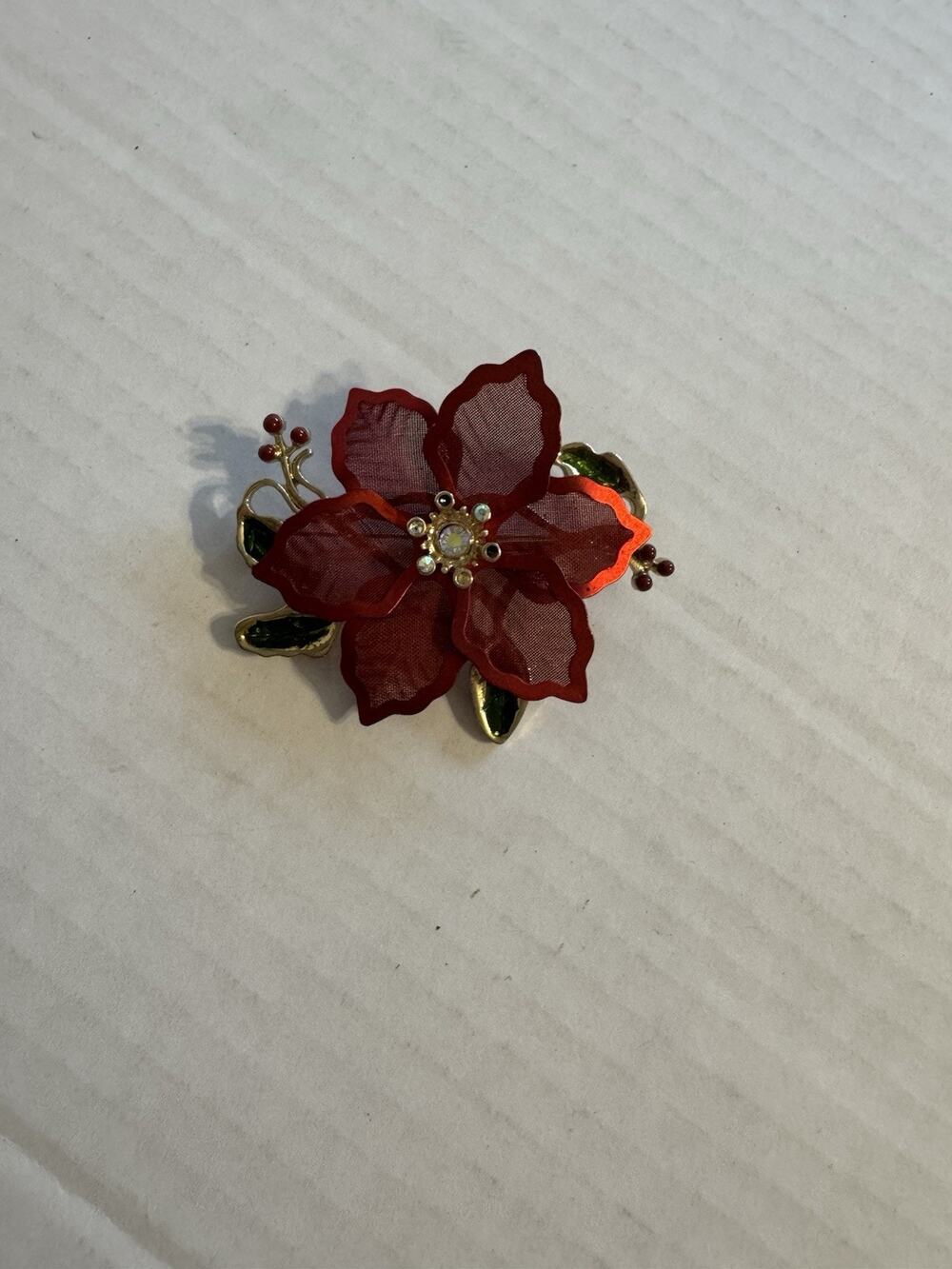 Vintage KC KENNETH COLE RED POINSETTIA ENAMEL CHRISTMAS PIN BROOCH Estate Floral